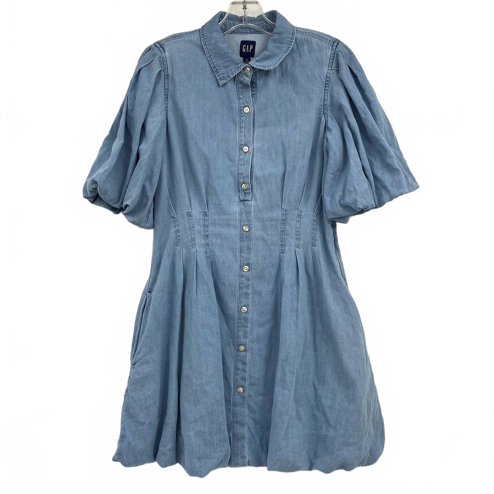 Gap Light Wash Pleated Bubble Hem Denim Mini Dress | Women’s S